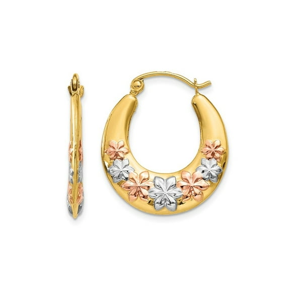 Gem & Harmony 14K Yellow , White and Pink Gold Flower Hoop Earrings for Women