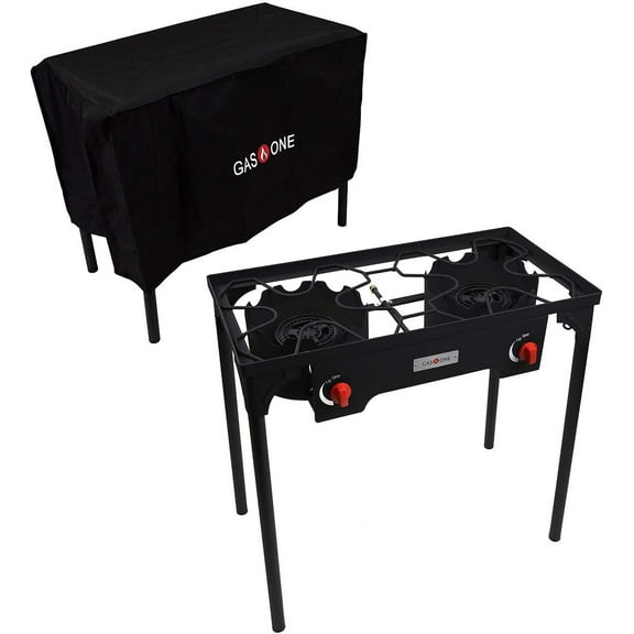 GasOne Two Burner Propane Camp Stove with Cover Outdoor High Pressure Propane Double Burner