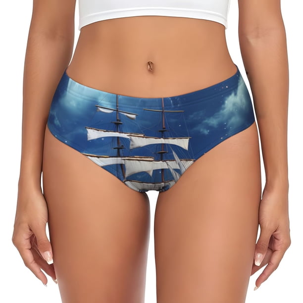 Fotbe Moonlit Night Sea Sailboat Calzones Estampados para Mujer – Ropa Interior de Algodón, Cómoda, Suave y Elástica-XX-Large
