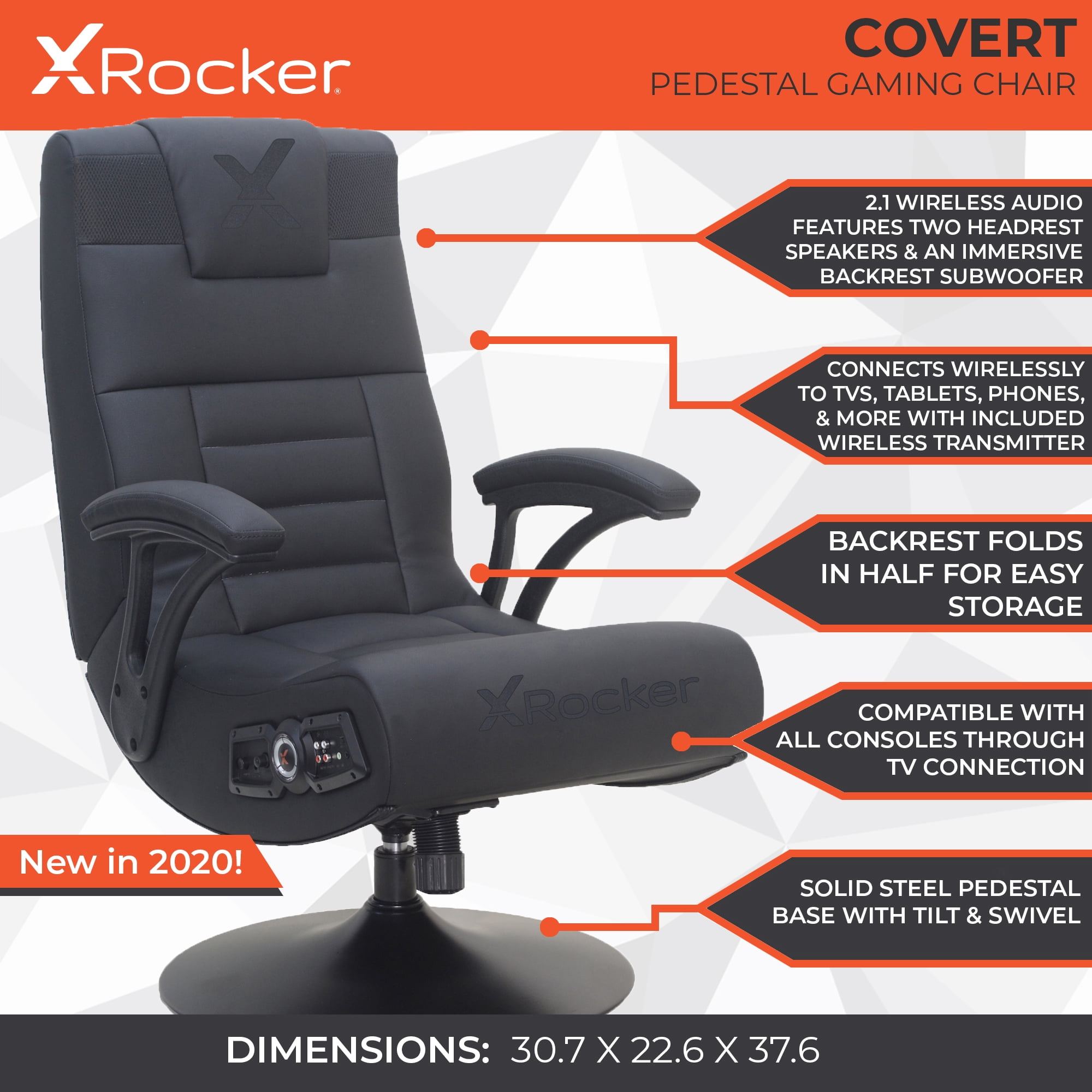 X Rocker Wireless Pedestal Gaming Chair W/ Speakers Foldable Seat For PC  Xbox PS