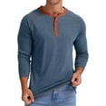 thumbnail image 3 of JWD Mens Henley Long Sleeve T-Shirt Cotton Casual Shirt US VG Blue M, 3 of 6