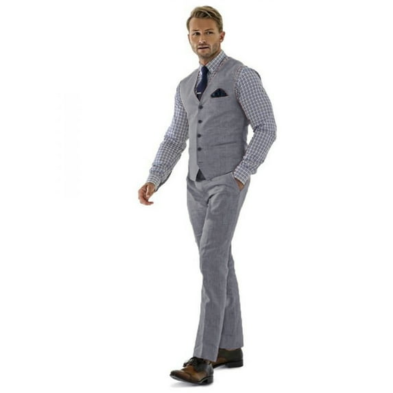 Wehilion Men's Suit Linen Suit for Men Wedding Outfit 2 Piece Suits Groomsmen Tuxedo Suits Prom Beach Vest and Pants Suit Set Gray 3XL