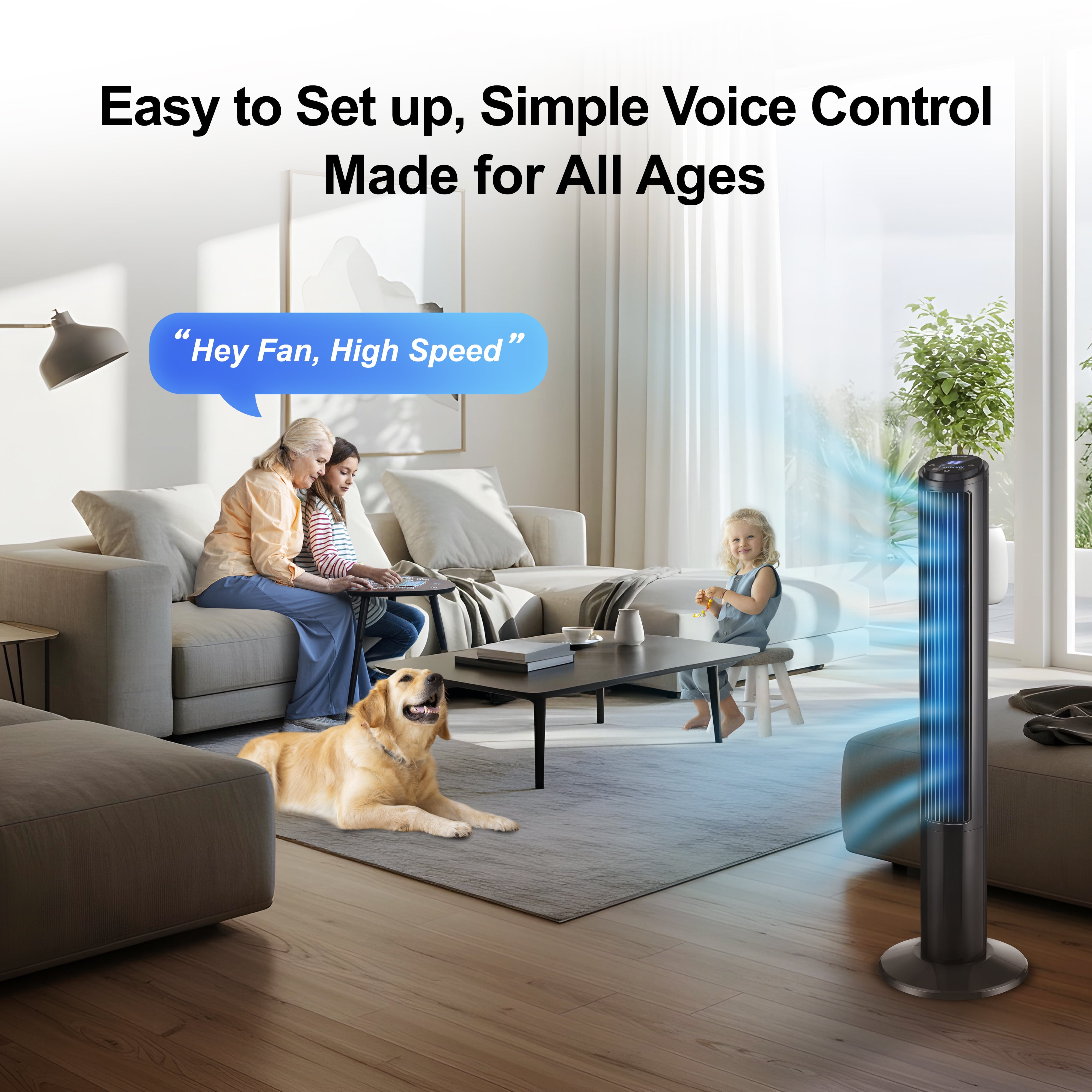Emerson SmartVoice 40” Tower Fan – Offline Voice Control, Max Privacy, No App and Wifi