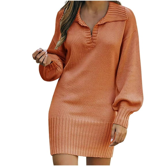 Fesfesfes Women Dress Casual Solid V-Neck Long Sleeve Loose Dress Fall Blouse Pullover Tops Tops on
