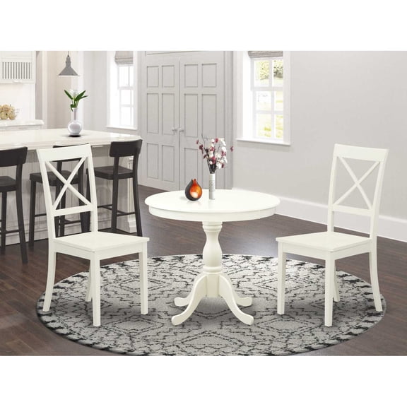 East West Furniture AMBO3-LWH-W 3 Piece Dining Room Set - 1 Dining Table and 2 Linen White Dining Chairs - Linen White Finish