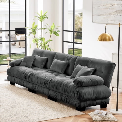 GAKMCIL 133.8" Loveseat Sofa, 3 Seater Modular Sectional Sofa, Large L Shaped Sectional Fluffy Couch, Deep Seat Sofas for Living Home
