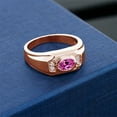 thumbnail image 3 of Gem Stone King Men's 18K Rose Gold Plated Silver Pink Created Sapphire and White Moissanite Ring (1.80 Cttw, Gemstone September Birthstone, Oval 8X6MM,, Size 9), 3 of 3