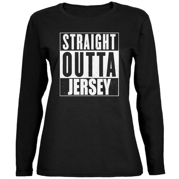 Straight Outta Jersey Black Womens Long Sleeve T-Shirt - X-Large