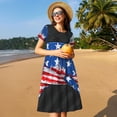 thumbnail image 4 of Gukieu Shark With USA Flag Print Women's Short Sleeve Dress, Elastic Waistband A-line with Pockets Summer Dress, Suitable for Daily Leisure, Work, Vacation, 4 of 6