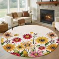 thumbnail image 3 of Retro Yellow Round Area&nbsp;Rug 5ft Red Daisy Watercolor Floral Linen Texture Non-Slip&nbsp;Washable Circle Rugs Soft Felt Indoor Floor Mat for Bedroom Kitchen Living Room Bathroom, 3 of 9
