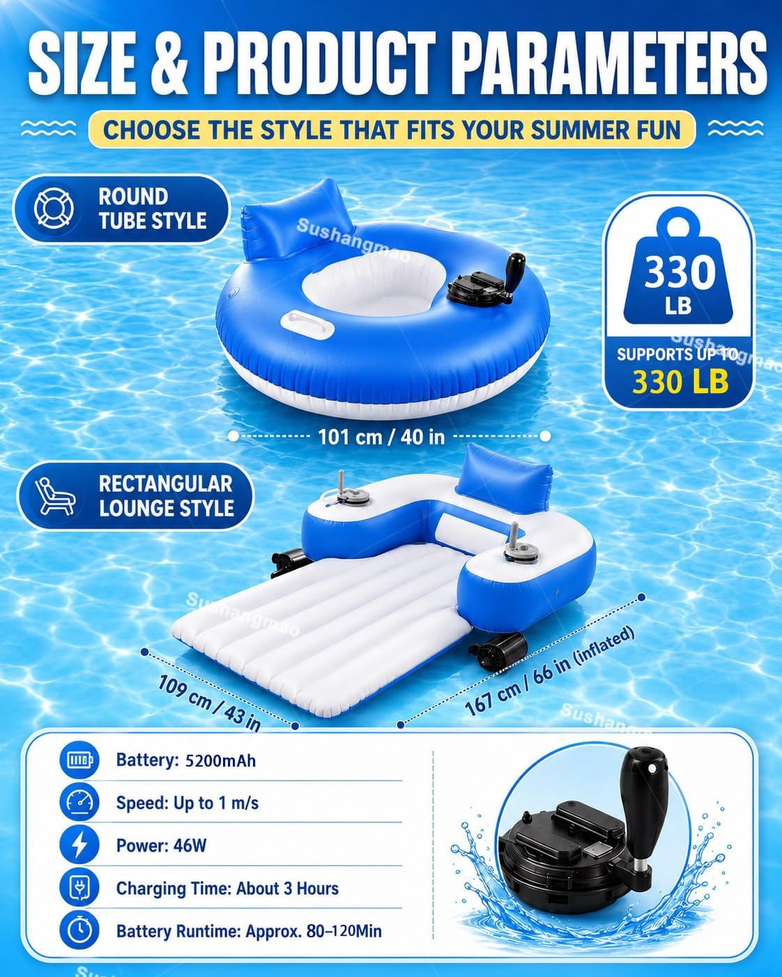 Lazy Floatie Motorized, 2026 Upgraded Motorized Inflatable Pool Float, with 360° Joystick Control, Single/Dual Motor Options, Water Lounger with Backrest Cup Holder for Beach Summer Party B