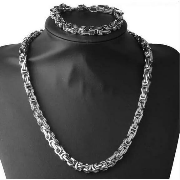 HOOUN Stainless Steel Jewelry Set King Byzantine Chain Necklace Bracelet For Men Gifts