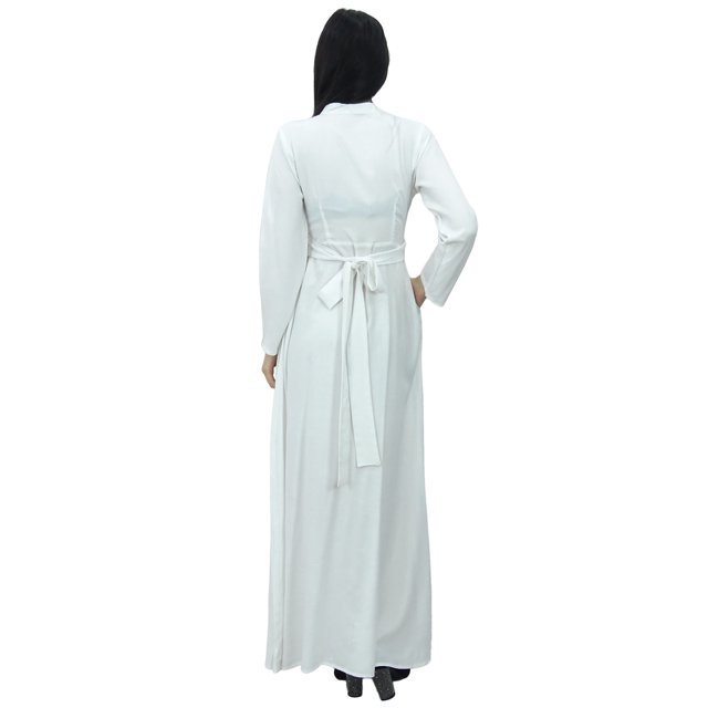 Bimba Robe Jilbab Unie à Col Mandarin pour Femmes avec Poches Manches Longues Maxi