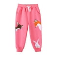 thumbnail image 4 of HILEELANG little Girls （Age:12M-7Y) Cotton Joggers Sweatpants Animal Embroidery Drawstring Waist and Pockets-Pink Purple Casual Athletic Pants for Kids 7T, 4 of 8