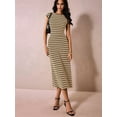thumbnail image 5 of Women'S Striped Dress Crewneck Cap Sleeve Bodycon Knit Summer Midi Dresses Brown L, 5 of 9