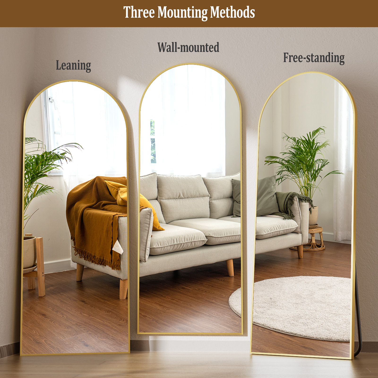 Mirrosa 22.1"x68" Arched Full Length Mirror with Stand Standing Mirror,Gold