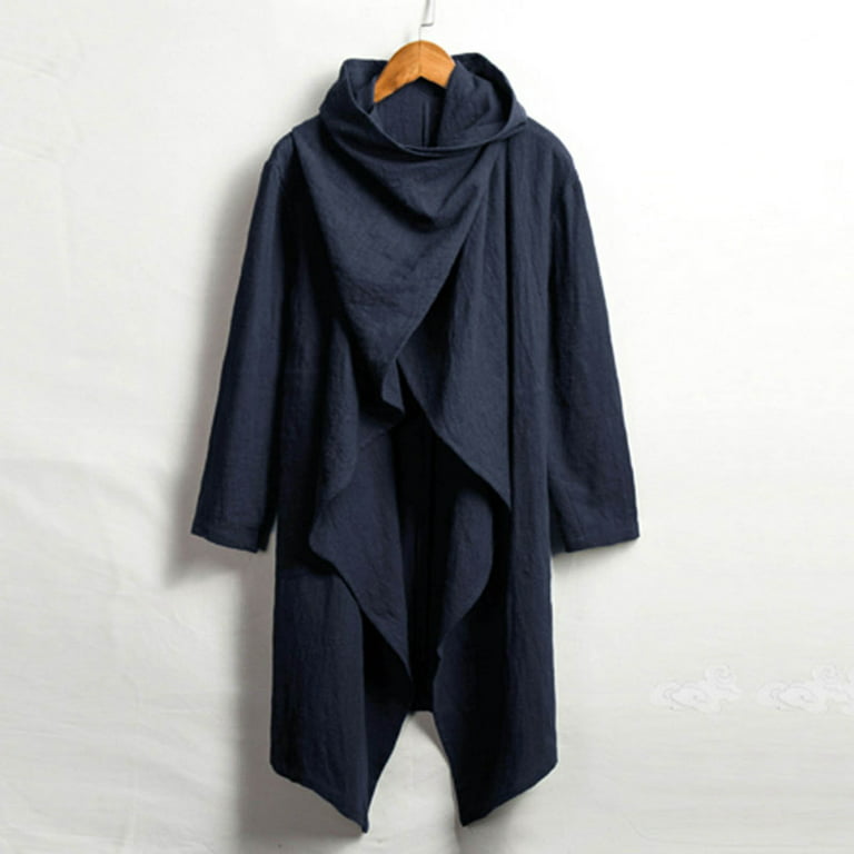 YOLAI Mens Cotton and Linen Cape Long Irregular Cloak Long Sleeve Coat