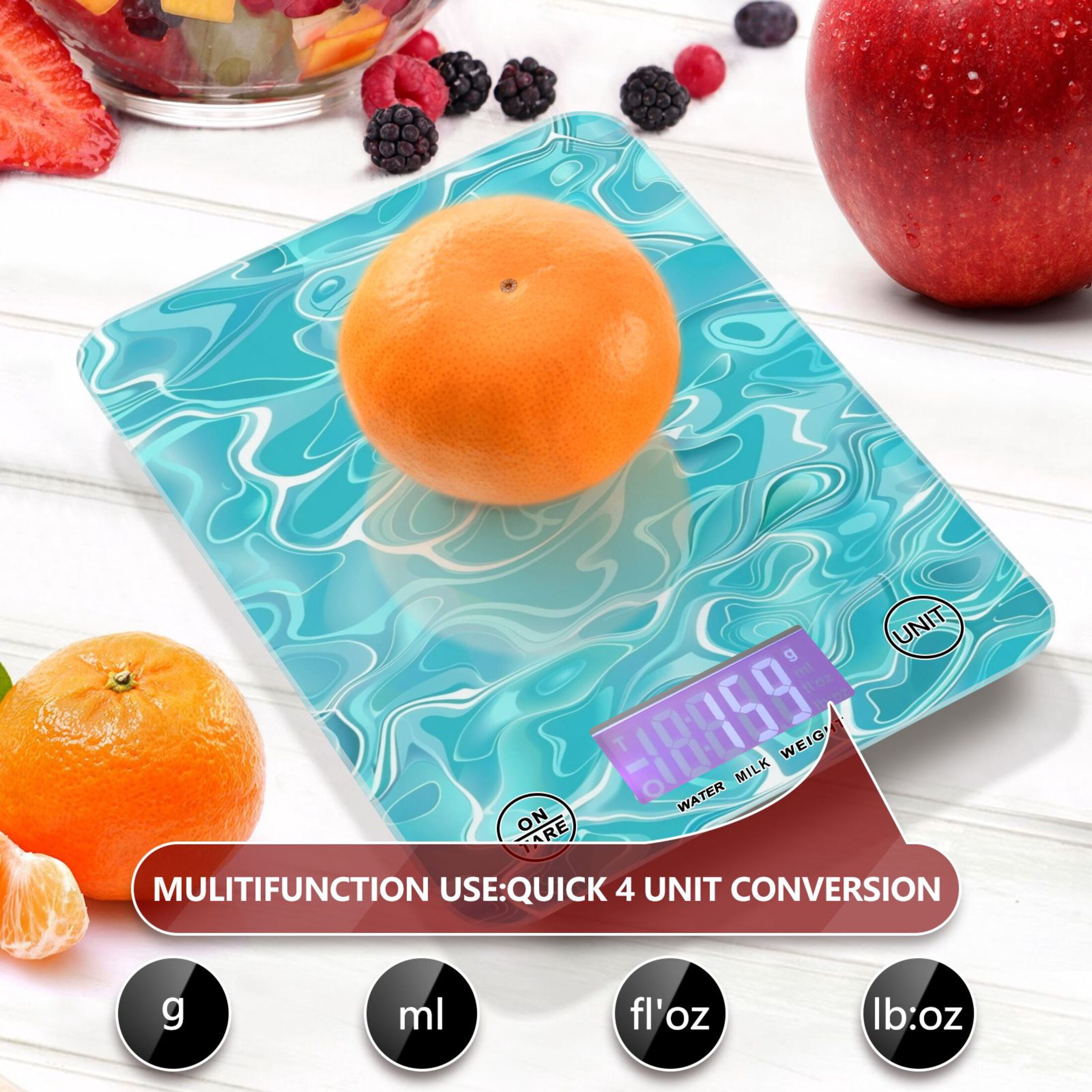 Waves Food Scale Digital Kitchen Scale Waterproof Tempered Glass Tare Function 11 lb for Baking Cooking Meal Prep