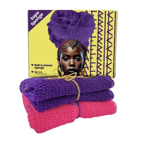 AFRIKI Esponja de Red Africana Toallita Exfoliante 2 Piezas Esponja Exfoliante Africana Real Auténtica Esponja de Baño de Propiedad Negra Depurador de Espalda Removedor de Piel Muerta