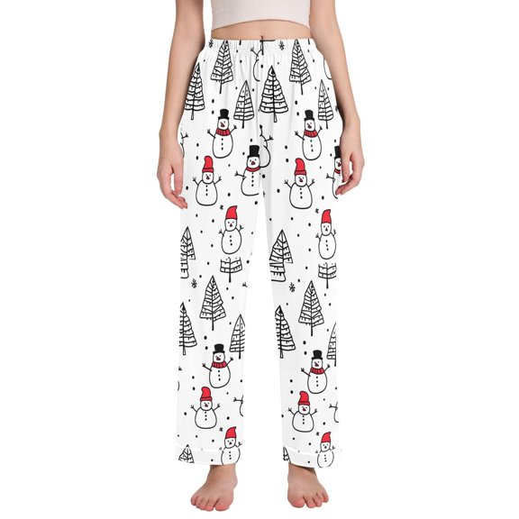 FORMRS Women's Pajama Pants with Pockets Soft Comfy Loungewear Sleep Bottom, Sizes S-2XL, Black Cartoon Snowmen
