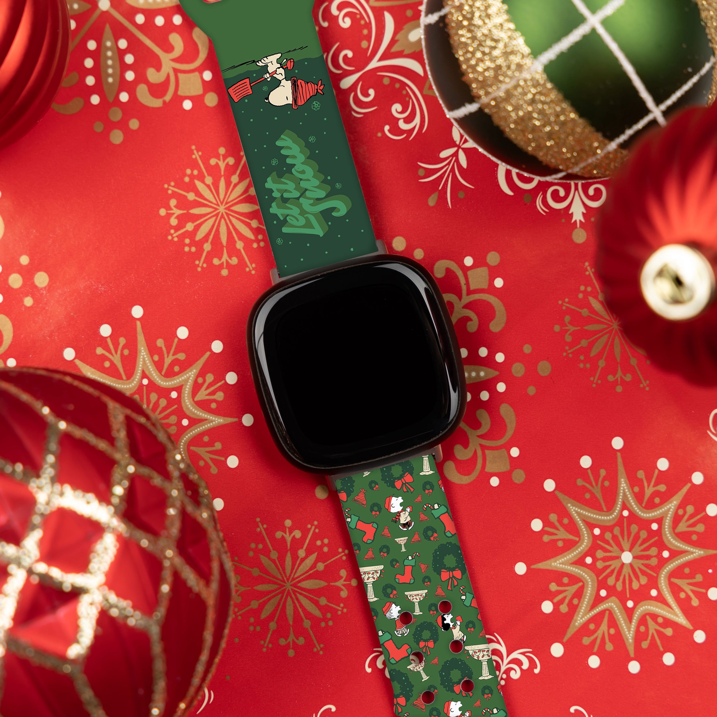 Peanuts Holiday Happiness HD Unisex Watch Band Compatible with FitBit Versa 3 & Sense (20mm Short Let It Snow) by Affinity Bands