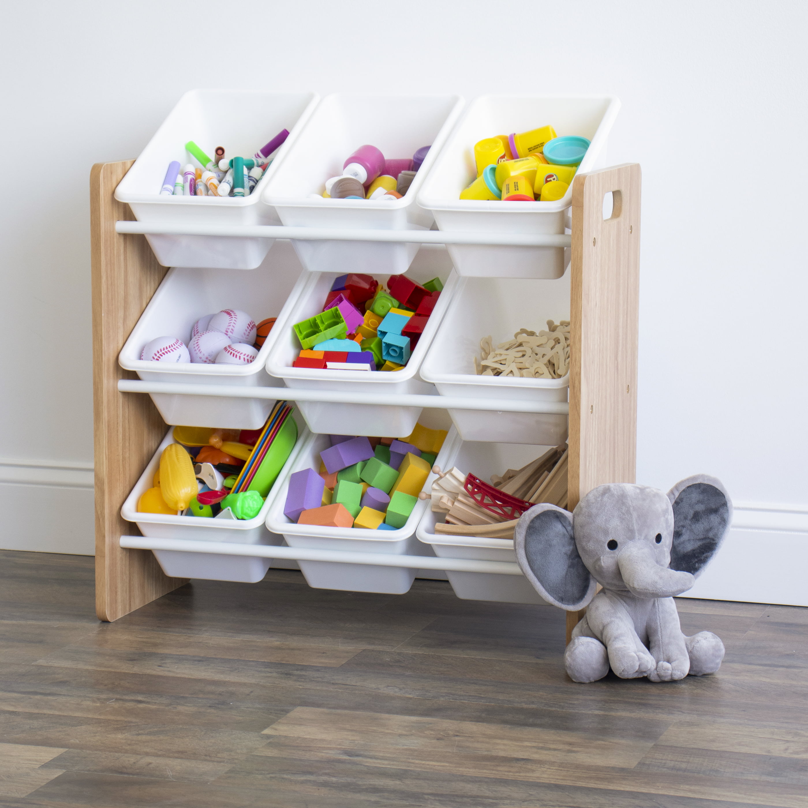 Kids Natural Wood Toy Storage 12 Color Plastic Bin Organizer Preschool Play  Room for sale online