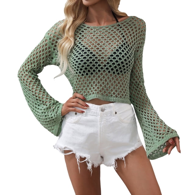 WEAIXIMIUNG Chemises de Maternité pour le Travail Grande Taille pour Femmes Tricot Manches Amples Col Rond Ajouré Haut Court