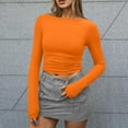 thumbnail image 5 of UoCefik Tight Long Sleeve Shirts for Women Solid Color Fitted Crop Top Tight Round Neck Trendy T-Shirts Fall Work Basic Clothes Saffron M, 5 of 5