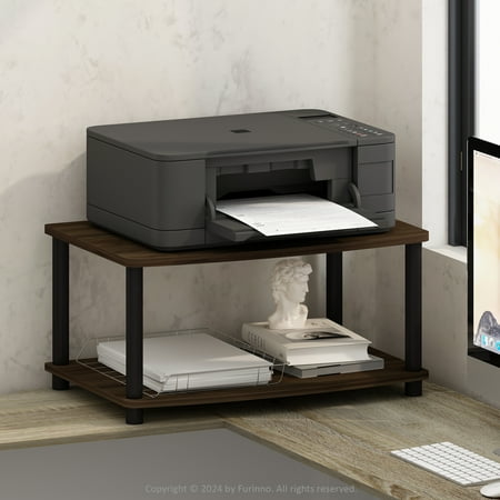 Furinno Turn-N-Tube 2-Tier Multipurpose Printer Stand Display & Storage Shelf, Columbia Walnut/Black