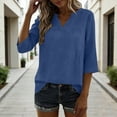 thumbnail image 2 of Jsaierl Womens 3/4 Sleeve Cotton Linen Tops Summer V Neck Shirts Dressy Solid Ladies Blouses Going Out Elegant Tunic Top S-2XL, 2 of 7