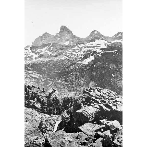 24x36 gallery poster, Three Tetons, Grand Teton National Park, Hayden Geological Survey by William Henry Jackson in 1872