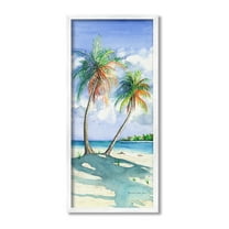 Stupell Industries Sunlit Palm Trees Landscape Painting White Framed Art Print Wall Art, 13 x 30