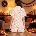 thumbnail image 5 of Cute Halloween Pjs Set for Women Lovely Ghost Pumpkin Printed Collar Short Sleeve Shirt With Elastic Shorts Smooth Milk Silk 2 Piece Set Halloween Party Loungewear Gift, 5 of 6