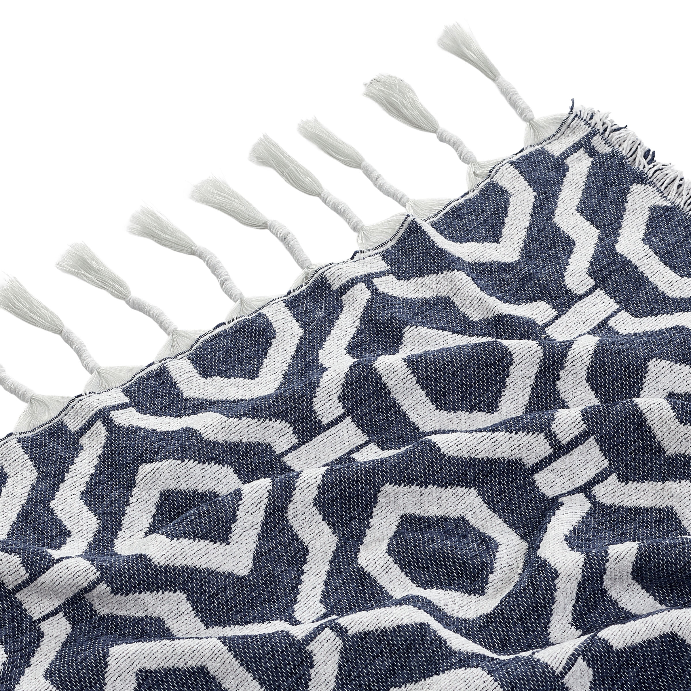 OcleppoGeometric Jacquard Fringe Blue Throw 50'X60"