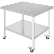 BENTISM Stainless Steel Work Table 30 x 36 x 34 In w/ Wheel Food Prep Commercial Grade 2 Layers