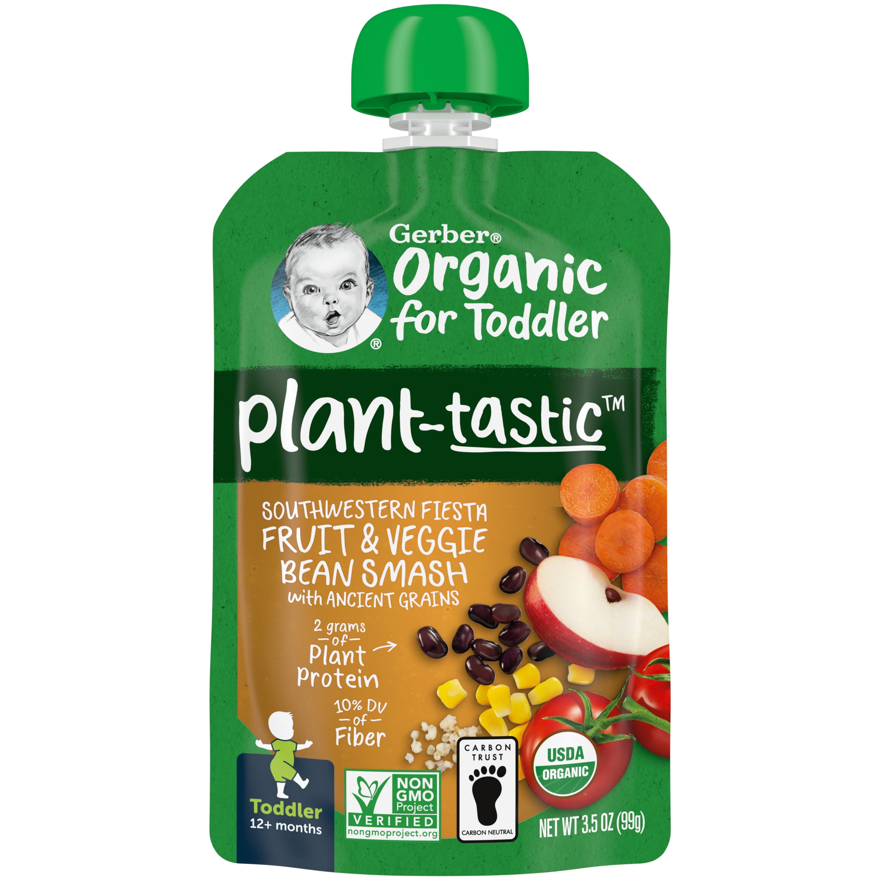 Gerber Organic Plant-tastic Toddler Food, Southwest Fiesta Fruit & Veggie Bean Smash, 3.5 oz Pouch