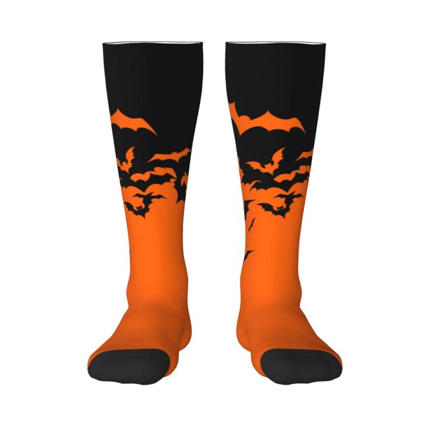 Fotbe Halloween With Black Bats Calcetas Divertidas Estampadas para Hombre y Mujer, Calcetas de Algodón hasta la Rodilla para Caminar, Correr, Enfermería y Embarazo