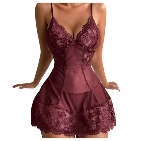 

Dessous-Set in Übergröße für Damen Satin Sleepwear Lace Chemise Teddy Honeymoon Lingerie Dress Lace Nightgown Mesh Chemise Push Up Two Piece Lingerie One Piece Lace Lingerie for Valentine s