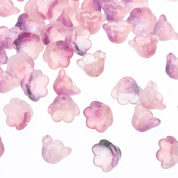 Uxcell Glass Trumpet Flower Beads, 50 Pcs Gradient Flower Bead Charm for Jewelry Making DIY Craft, Bracelets, Earrings, Necklaces Decorations, Lotus Purple