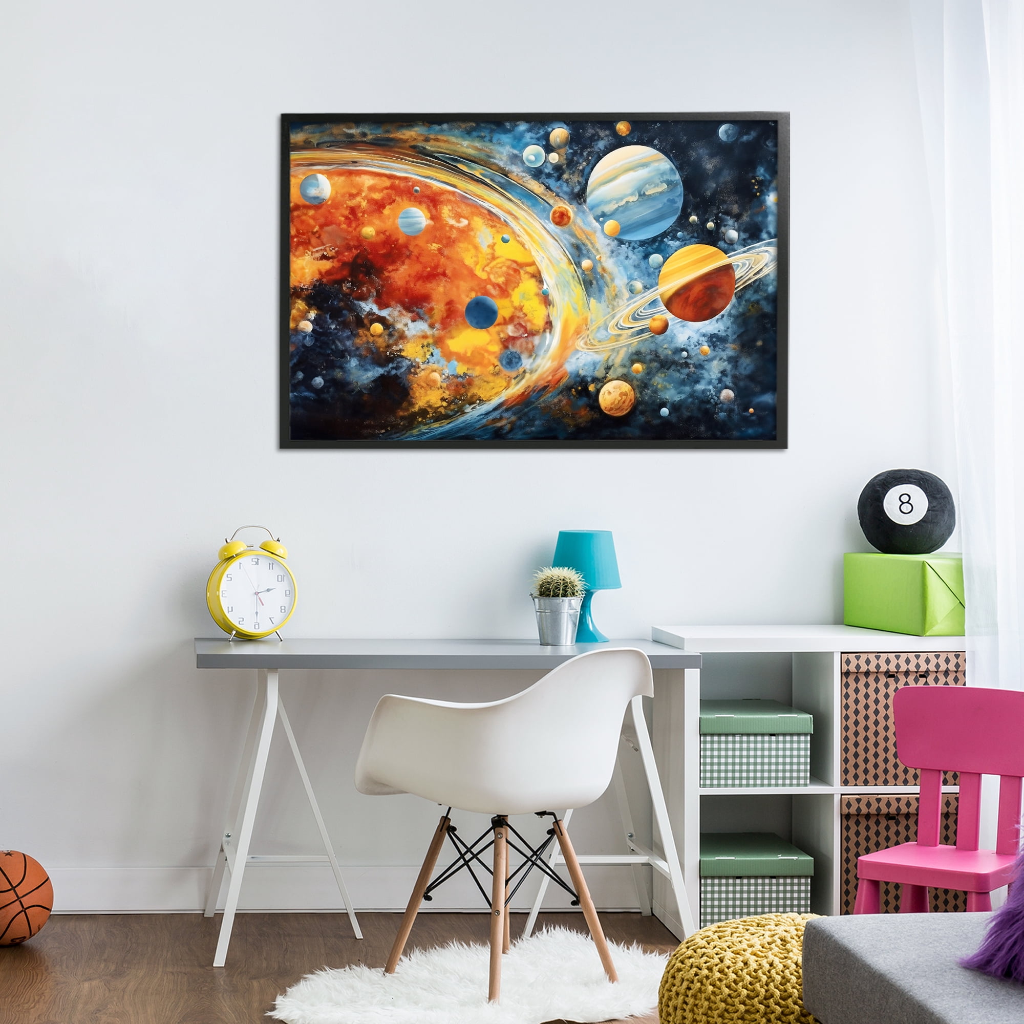 Stupell Industries Space Whirl Planets Black Framed Giclee Art, design by Ray Powers