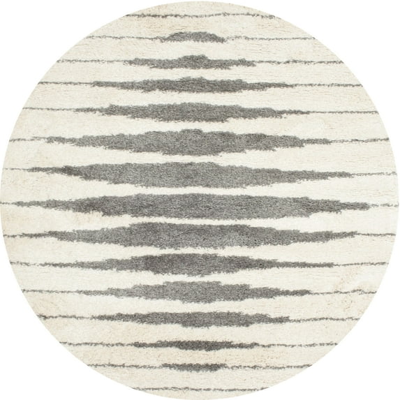Ahgly Company Machine Washable Indoor Round Contemporary Antique White Beige Area Rugs, 8' Round