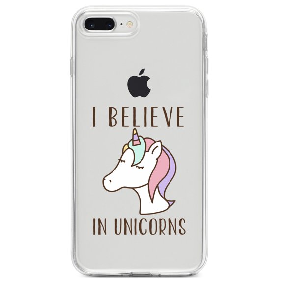 DistinctInk Clear Shockproof Hybrid Case for iPhone 7 PLUS / 8 PLUS (5.5" Screen) TPU Bumper Acrylic Back Tempered Glass Screen Protector - I Believe in Unicorns