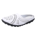 thumbnail image 2 of Women Hollow Floral Cutout Leather Mule Slides Closed Toe Casual Flat Shoes White 7, 2 of 9