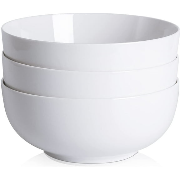 64 oz Porcelain Bowls Set 3 Pack Premium White Ceramic Bowls for Cereal,Soup,Salad,Pasta,Prep,Rice,Ice cream,Microwave & Dishwasher Safe