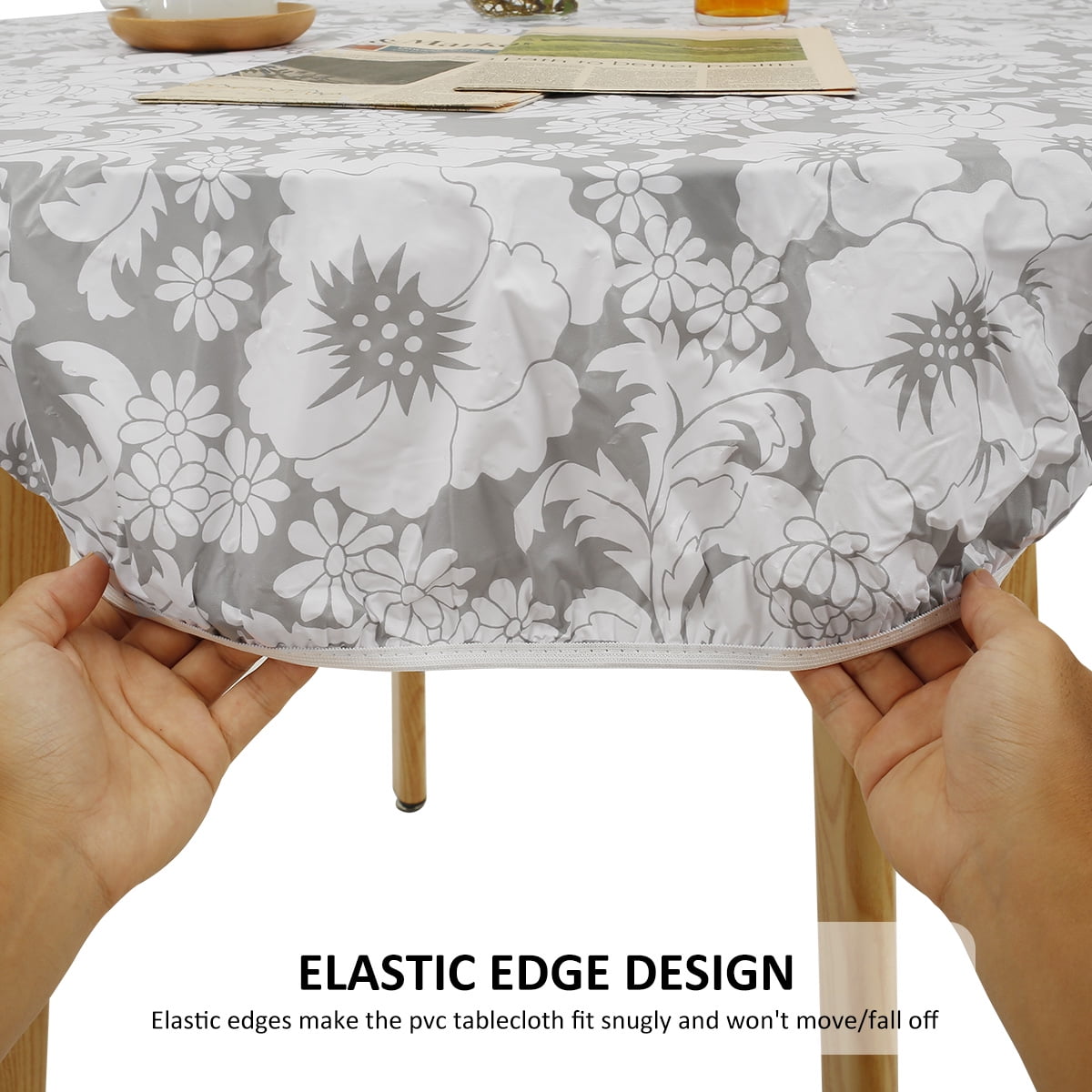 Indoor Outdoor Fitted Vinyl Round Tablecloth with Flannel Backing