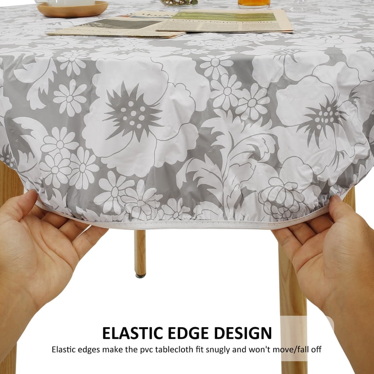 Xiyztok Fitted Round Tablecloth, Waterproof Vinyl Gray photo 5