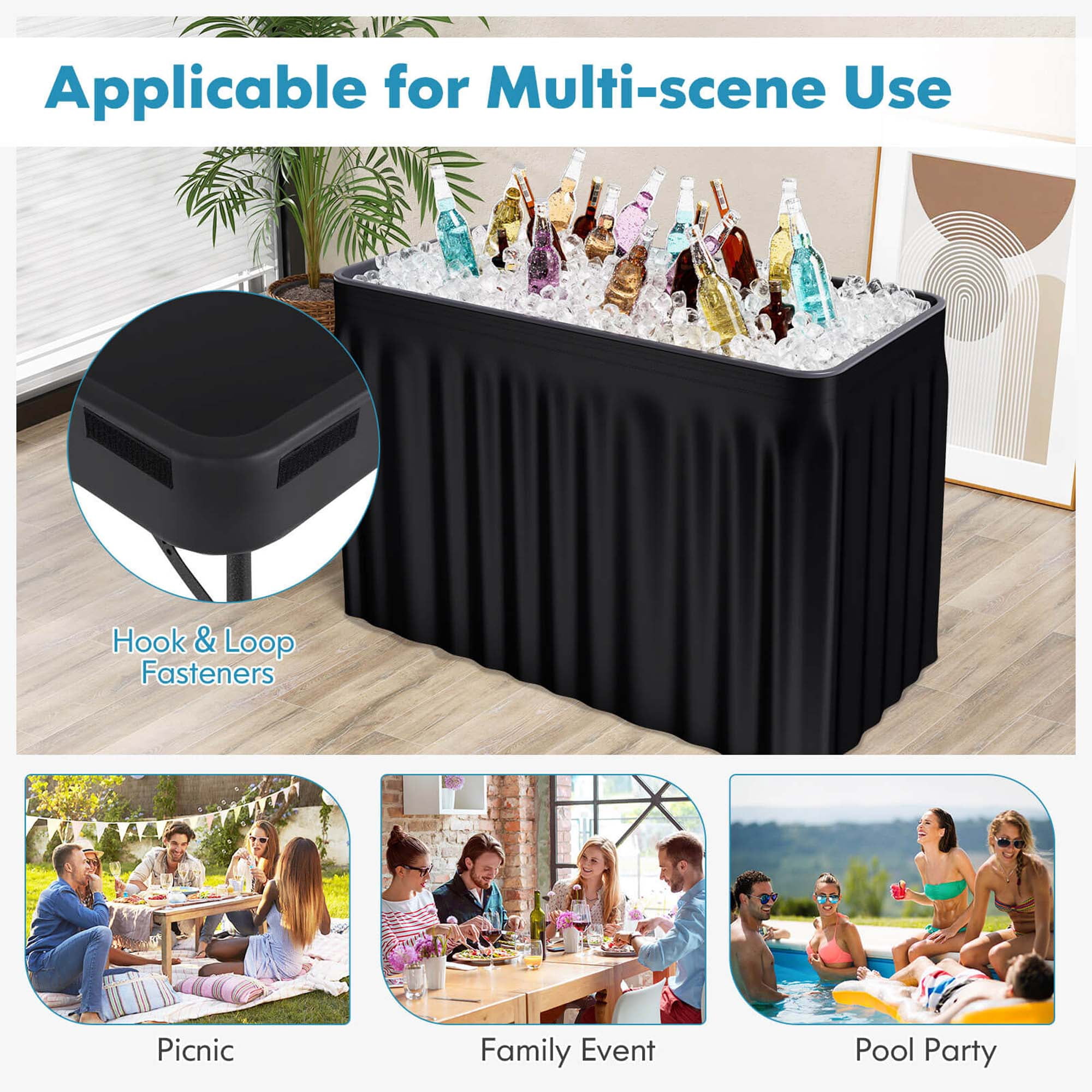 Costway 4 Foot Party Ice Cooler Folding Table Plastic with Matching Skirt Black