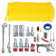 Air Compressor Accessory Kit, 1/4 inch NPT Air Tool Kit with 25 ft Coil Nylon Hose/Blow Gun/Tire Gauge - 20 Pieces