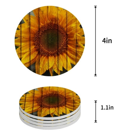 

KXMDXA Farm Family Sunflower Cattle Sunflower on Old Car Set of 6 Round Coaster for Drinks Absorbent Ceramic Stone Coasters Cup Mat with Cork Base for Home Kitchen Room Coffee Table Bar Decor