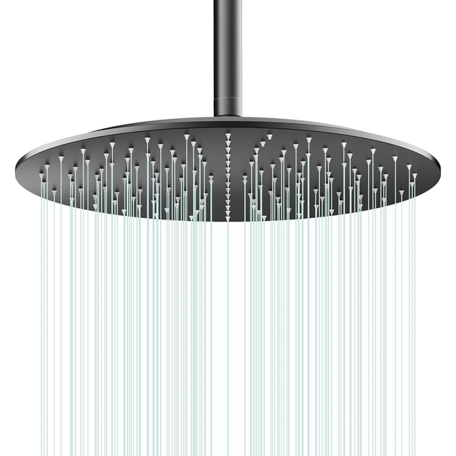 Pommeau de Douche Pluie Rond Haute Débit Acier Inoxydable Design Haute Pression (B-Chrome 12)